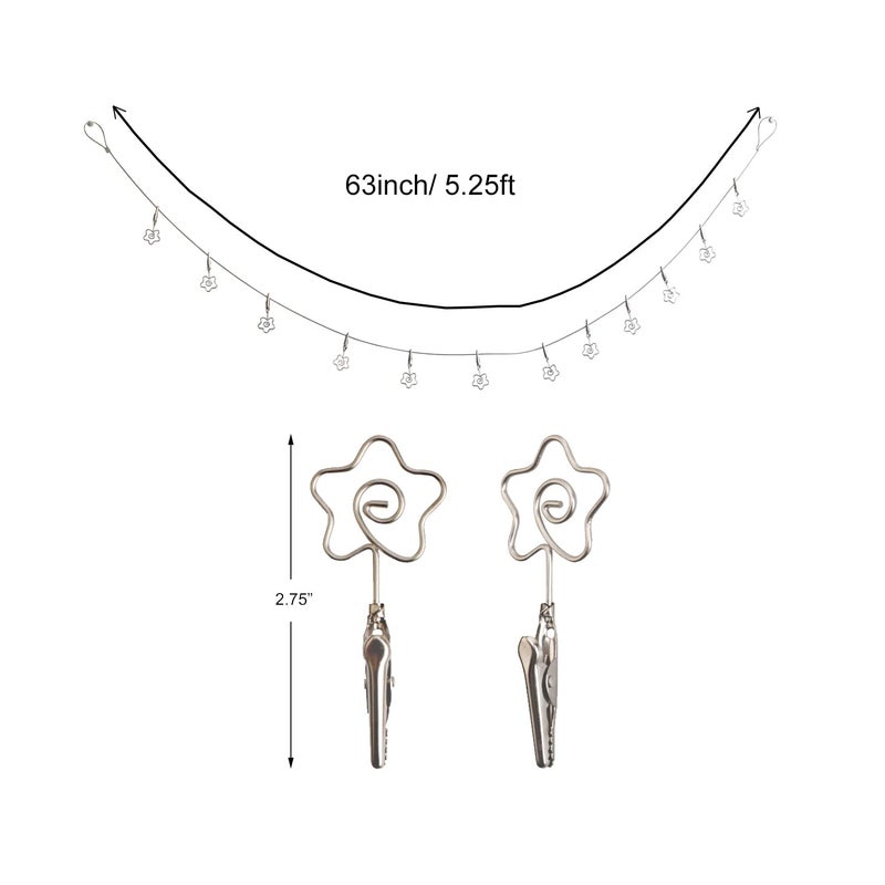 TFu Multi-Purpose Steel Wall Hanging Photo Display Cable Wire Rod with 12 Adjustable Clips for Hanging Photos Notes Postcard and Artworks (Flower) - Image 5
